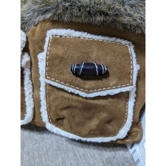 Bath & Body Works Shoulder Bag Brown Suede Cream Sherpa Trim Faux Fur Purse - Picture 2 of 8